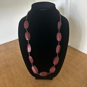 Women's Plum Colored Oval beaded long necklace chunky Light weight Christmas